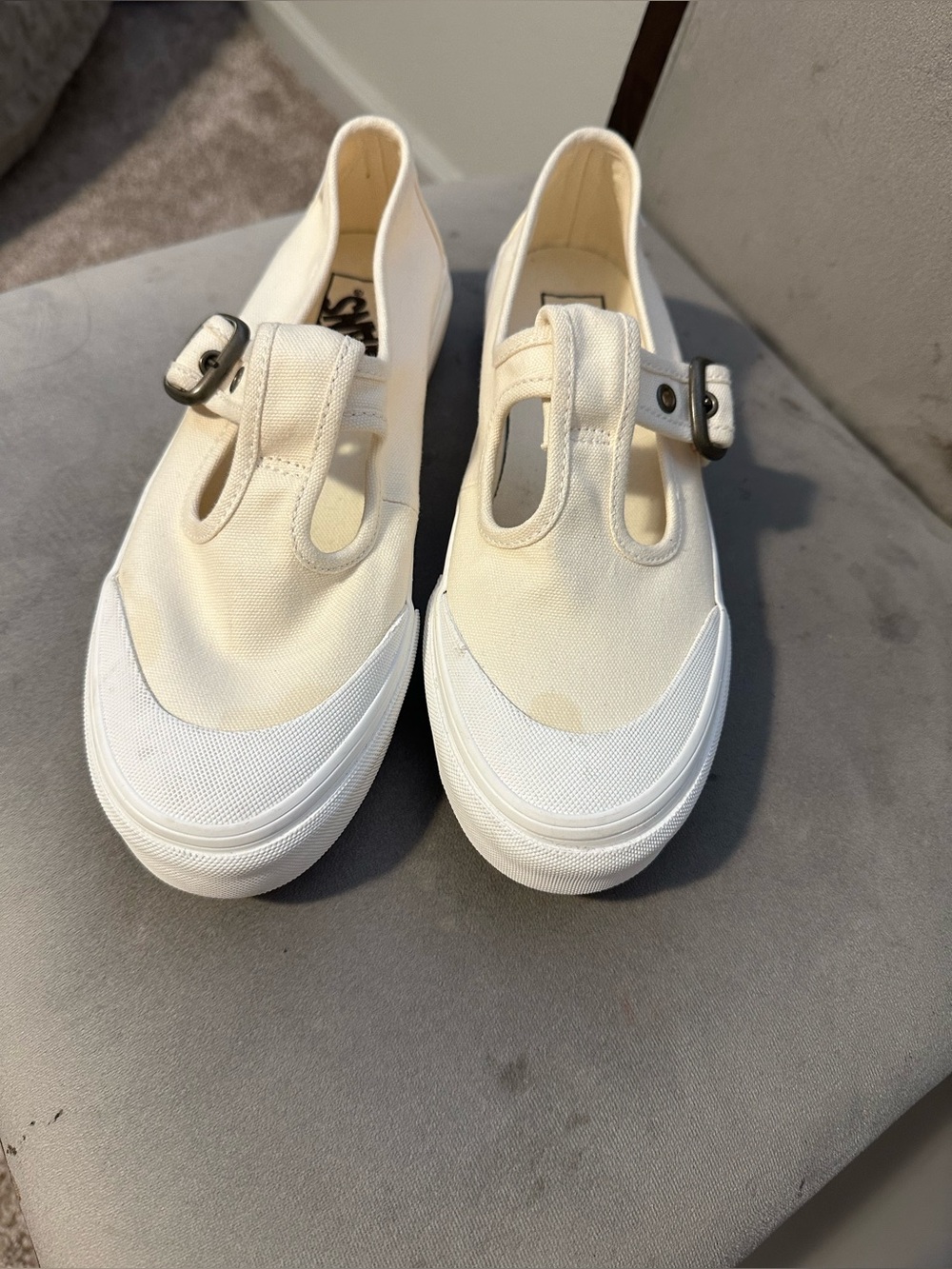 Vans Cream/White Mary Jane Canvas Sneakers with Buckle